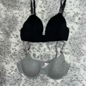 Victorias Secret 2 lightly lined t-shirt bras - gray and black Size 32D